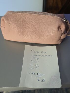 Roots Pink Leather Makeup/pencil Bag